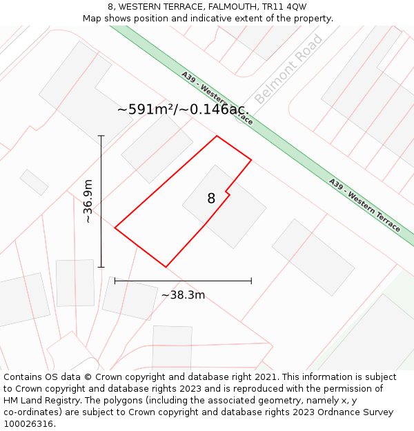 8, WESTERN TERRACE, FALMOUTH, TR11 4QW: Plot and title map