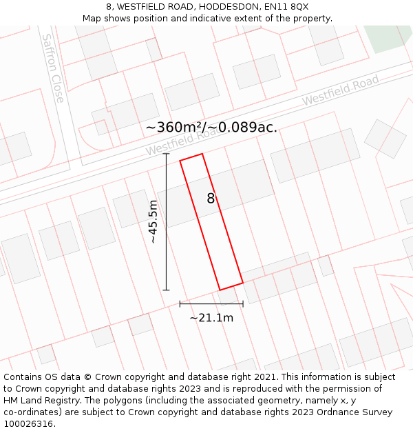 8, WESTFIELD ROAD, HODDESDON, EN11 8QX: Plot and title map