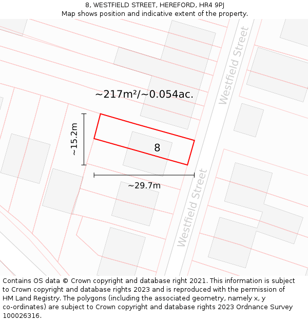 8, WESTFIELD STREET, HEREFORD, HR4 9PJ: Plot and title map