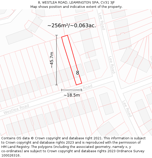 8, WESTLEA ROAD, LEAMINGTON SPA, CV31 3JF: Plot and title map