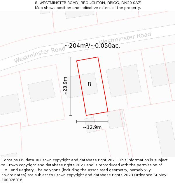 8, WESTMINSTER ROAD, BROUGHTON, BRIGG, DN20 0AZ: Plot and title map