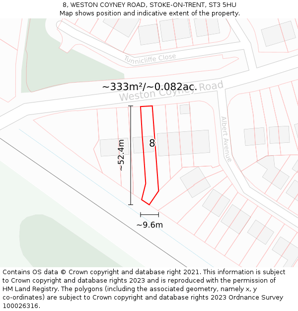 8, WESTON COYNEY ROAD, STOKE-ON-TRENT, ST3 5HU: Plot and title map
