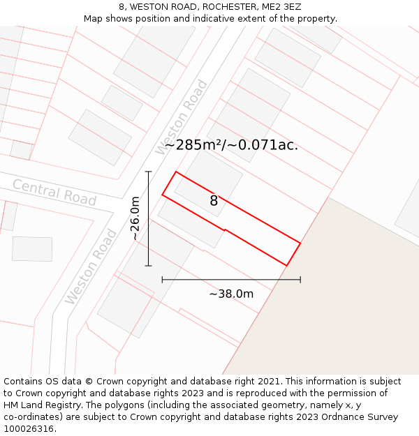 8, WESTON ROAD, ROCHESTER, ME2 3EZ: Plot and title map