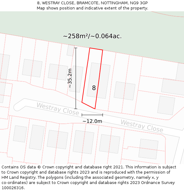 8, WESTRAY CLOSE, BRAMCOTE, NOTTINGHAM, NG9 3GP: Plot and title map