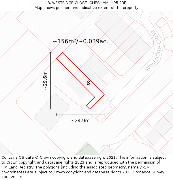 8, WESTRIDGE CLOSE, CHESHAM, HP5 2RF: Plot and title map