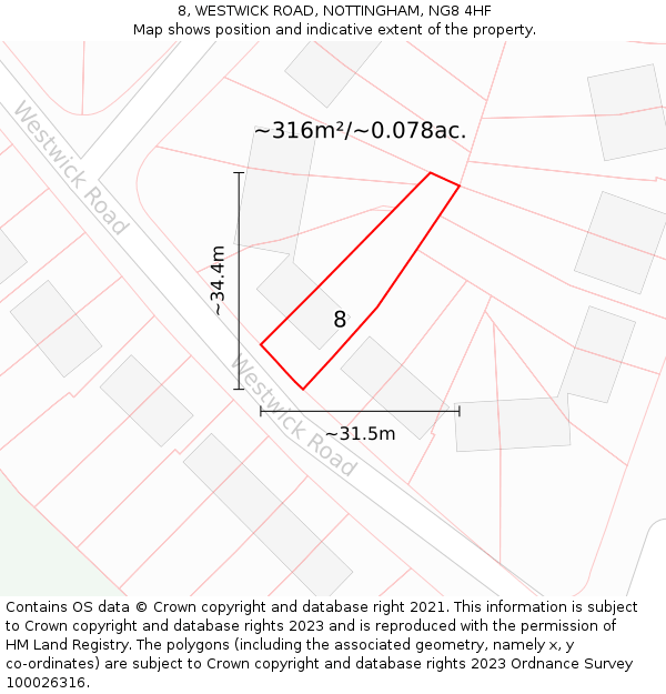 8, WESTWICK ROAD, NOTTINGHAM, NG8 4HF: Plot and title map