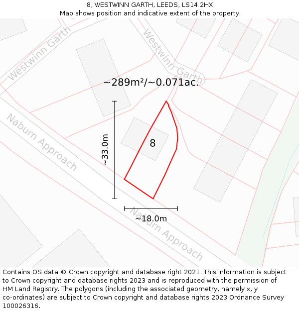 8, WESTWINN GARTH, LEEDS, LS14 2HX: Plot and title map
