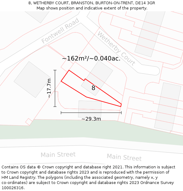 8, WETHERBY COURT, BRANSTON, BURTON-ON-TRENT, DE14 3GR: Plot and title map