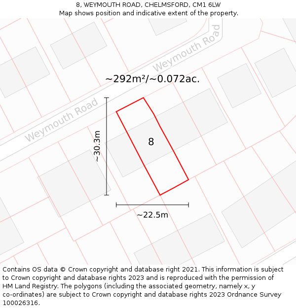 8, WEYMOUTH ROAD, CHELMSFORD, CM1 6LW: Plot and title map