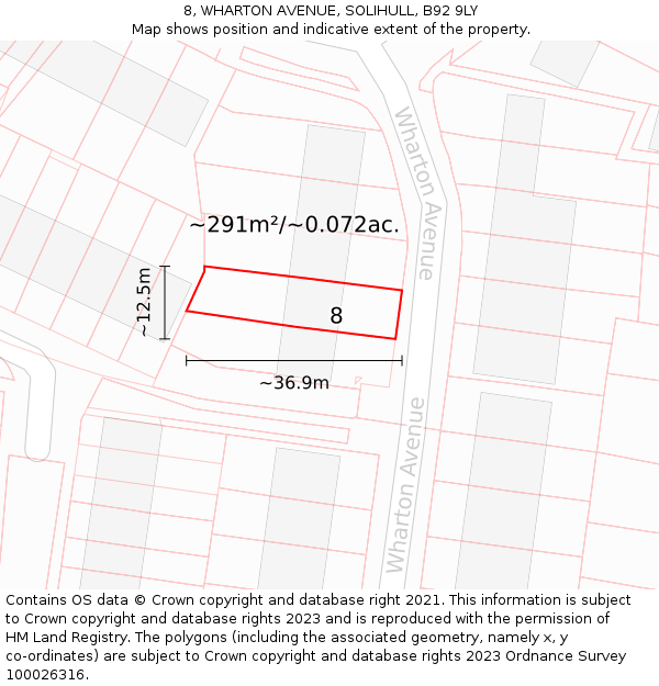 8, WHARTON AVENUE, SOLIHULL, B92 9LY: Plot and title map