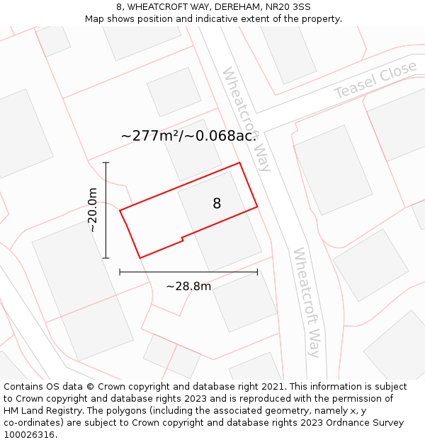 8, WHEATCROFT WAY, DEREHAM, NR20 3SS: Plot and title map