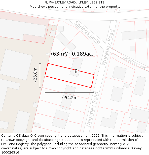 8, WHEATLEY ROAD, ILKLEY, LS29 8TS: Plot and title map