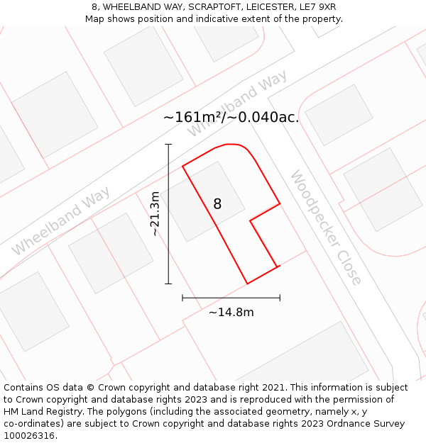 8, WHEELBAND WAY, SCRAPTOFT, LEICESTER, LE7 9XR: Plot and title map