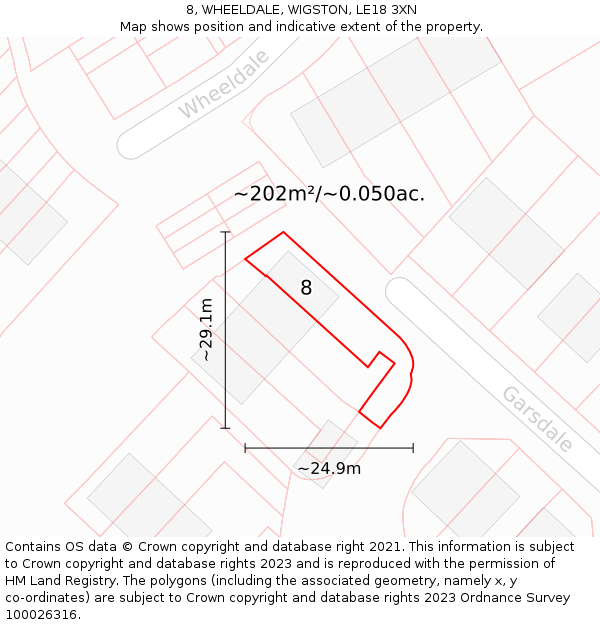 8, WHEELDALE, WIGSTON, LE18 3XN: Plot and title map