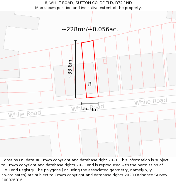 8, WHILE ROAD, SUTTON COLDFIELD, B72 1ND: Plot and title map