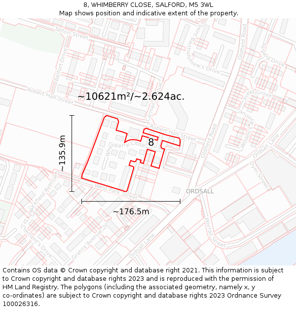 8, WHIMBERRY CLOSE, SALFORD, M5 3WL: Plot and title map