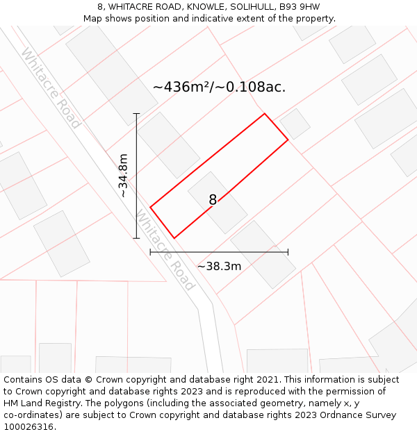 8, WHITACRE ROAD, KNOWLE, SOLIHULL, B93 9HW: Plot and title map