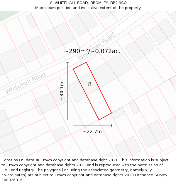 8, WHITEHALL ROAD, BROMLEY, BR2 9SQ: Plot and title map