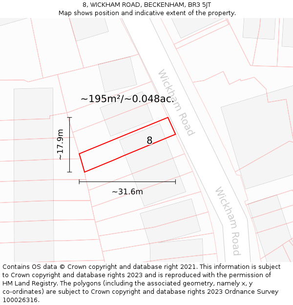 8, WICKHAM ROAD, BECKENHAM, BR3 5JT: Plot and title map