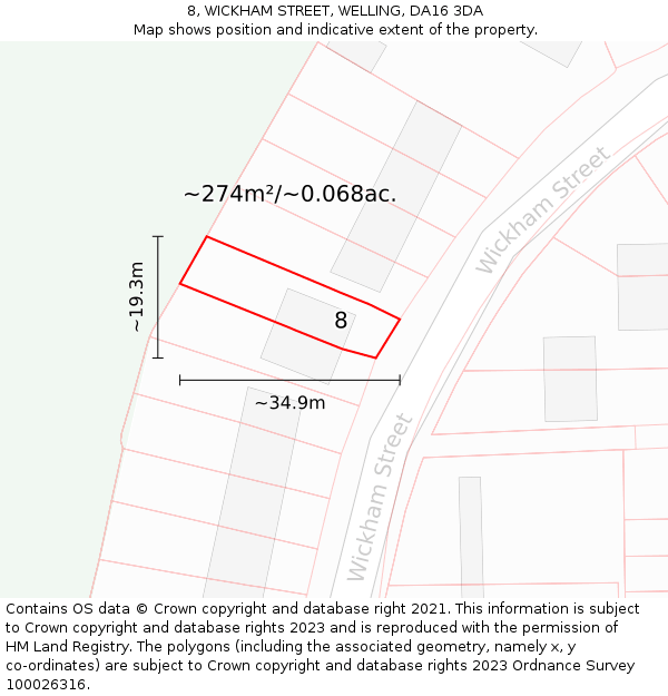 8, WICKHAM STREET, WELLING, DA16 3DA: Plot and title map