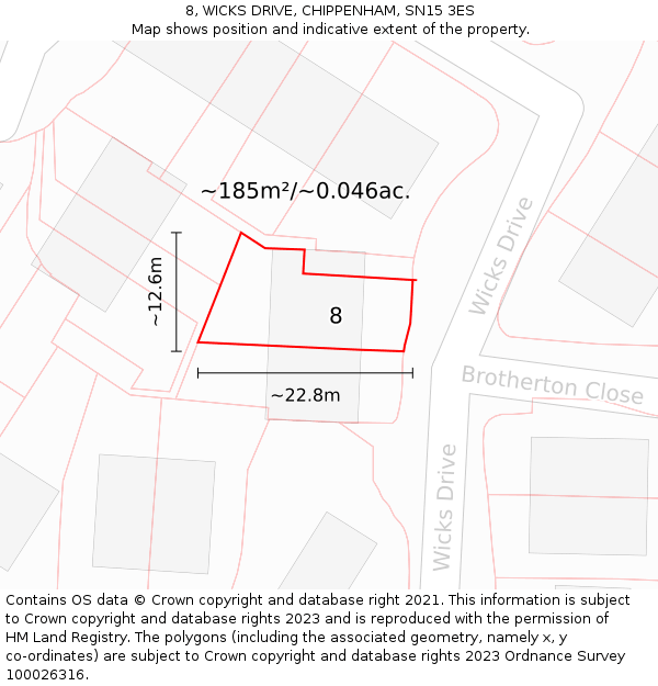 8, WICKS DRIVE, CHIPPENHAM, SN15 3ES: Plot and title map