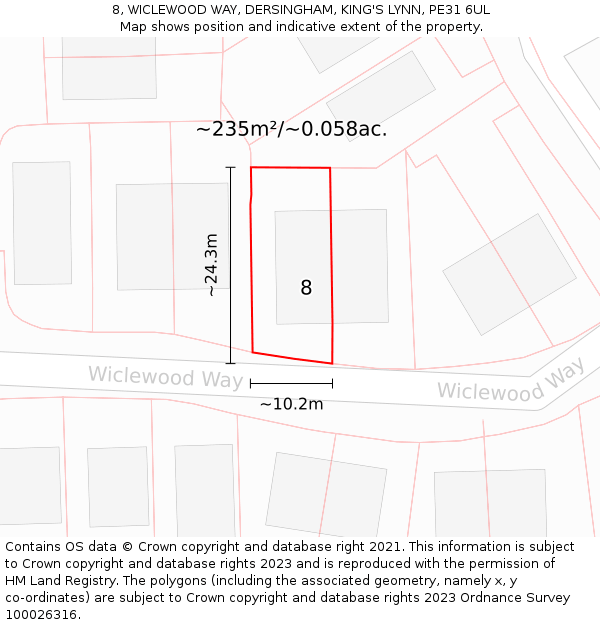 8, WICLEWOOD WAY, DERSINGHAM, KING'S LYNN, PE31 6UL: Plot and title map