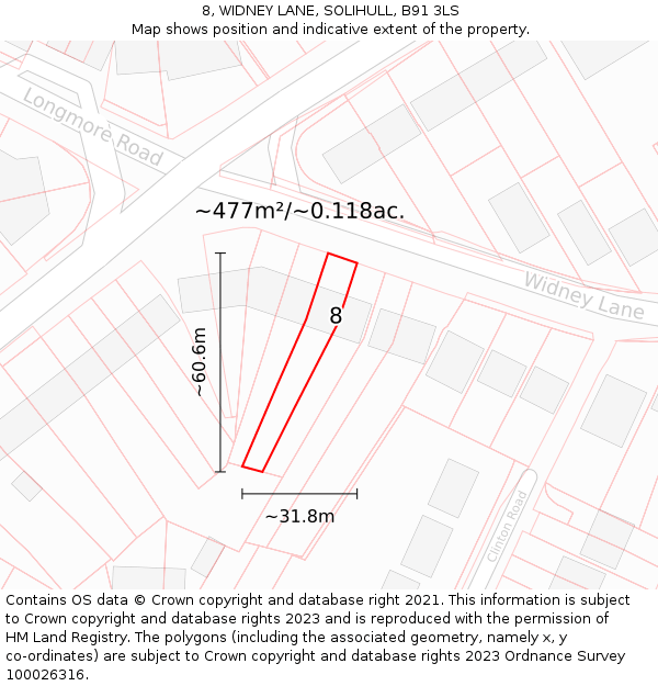 8, WIDNEY LANE, SOLIHULL, B91 3LS: Plot and title map