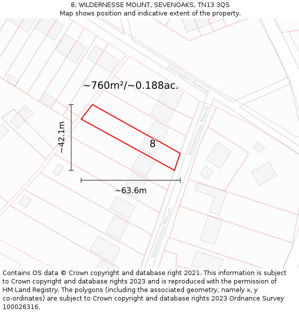 8, WILDERNESSE MOUNT, SEVENOAKS, TN13 3QS: Plot and title map
