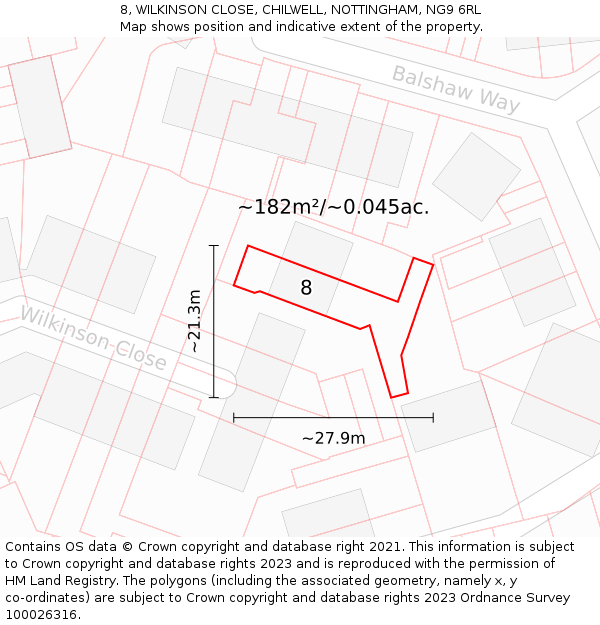 8, WILKINSON CLOSE, CHILWELL, NOTTINGHAM, NG9 6RL: Plot and title map