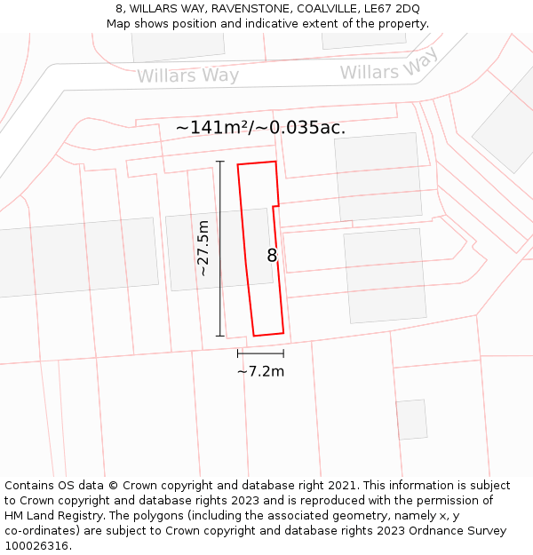 8, WILLARS WAY, RAVENSTONE, COALVILLE, LE67 2DQ: Plot and title map