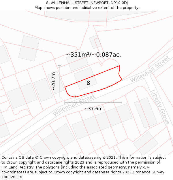 8, WILLENHALL STREET, NEWPORT, NP19 0DJ: Plot and title map