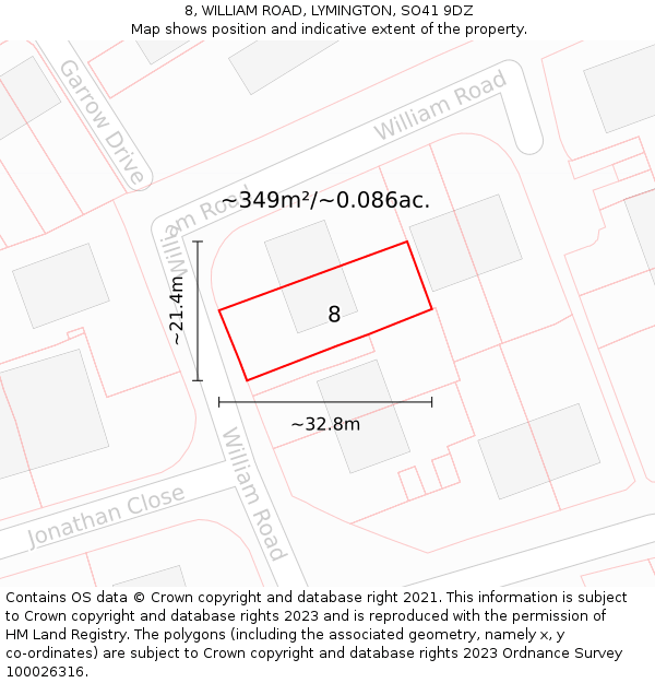 8, WILLIAM ROAD, LYMINGTON, SO41 9DZ: Plot and title map