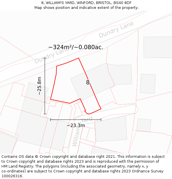 8, WILLIAM'S YARD, WINFORD, BRISTOL, BS40 8DF: Plot and title map
