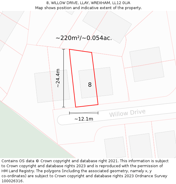 8, WILLOW DRIVE, LLAY, WREXHAM, LL12 0UA: Plot and title map