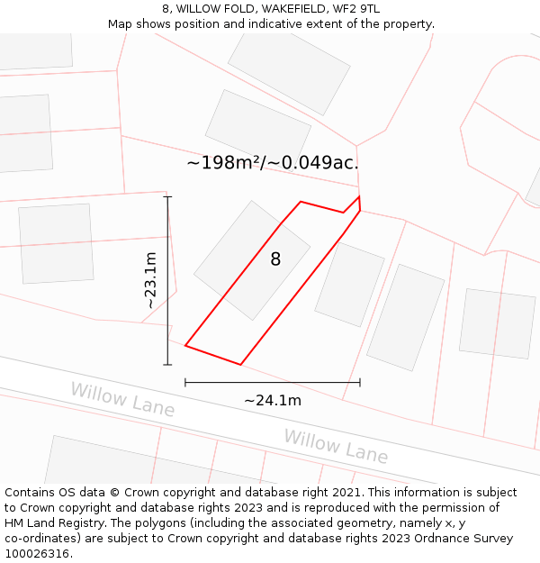8, WILLOW FOLD, WAKEFIELD, WF2 9TL: Plot and title map