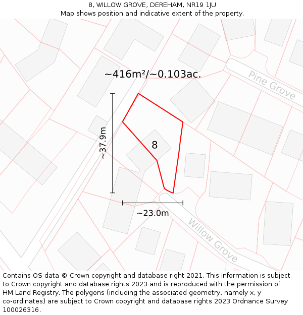 8, WILLOW GROVE, DEREHAM, NR19 1JU: Plot and title map