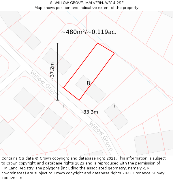 8, WILLOW GROVE, MALVERN, WR14 2SE: Plot and title map