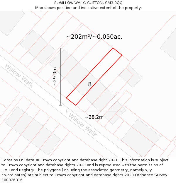 8, WILLOW WALK, SUTTON, SM3 9QQ: Plot and title map