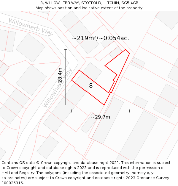 8, WILLOWHERB WAY, STOTFOLD, HITCHIN, SG5 4GR: Plot and title map