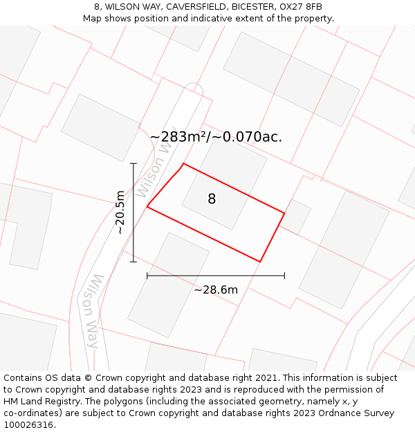 8, WILSON WAY, CAVERSFIELD, BICESTER, OX27 8FB: Plot and title map
