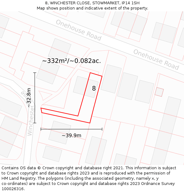 8, WINCHESTER CLOSE, STOWMARKET, IP14 1SH: Plot and title map