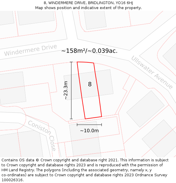 8, WINDERMERE DRIVE, BRIDLINGTON, YO16 6HJ: Plot and title map
