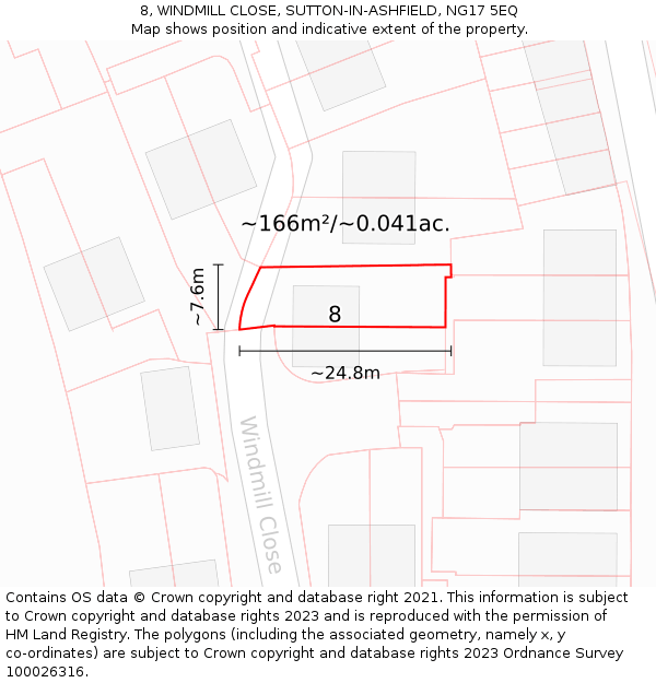 8, WINDMILL CLOSE, SUTTON-IN-ASHFIELD, NG17 5EQ: Plot and title map