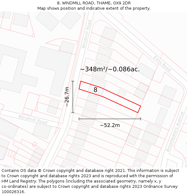 8, WINDMILL ROAD, THAME, OX9 2DR: Plot and title map