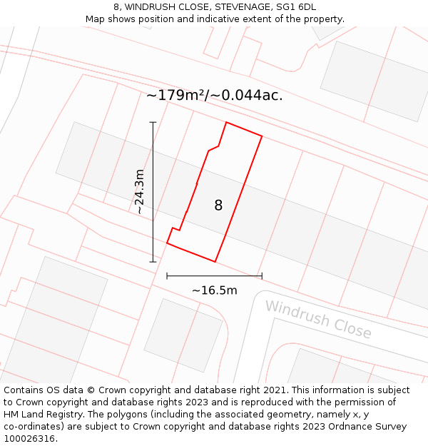 8, WINDRUSH CLOSE, STEVENAGE, SG1 6DL: Plot and title map