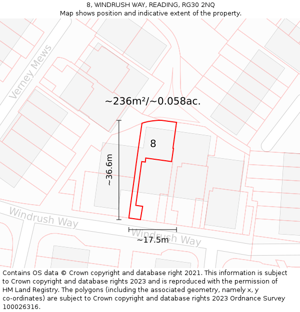 8, WINDRUSH WAY, READING, RG30 2NQ: Plot and title map