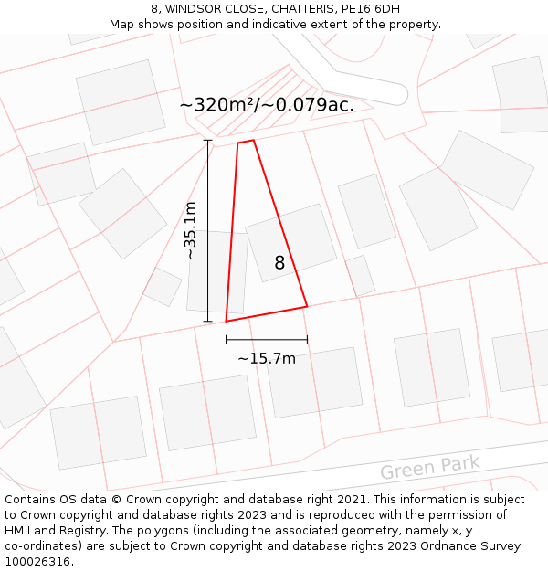 8, WINDSOR CLOSE, CHATTERIS, PE16 6DH: Plot and title map