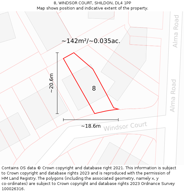 8, WINDSOR COURT, SHILDON, DL4 1PP: Plot and title map