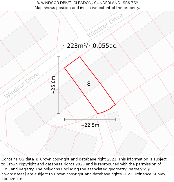 8, WINDSOR DRIVE, CLEADON, SUNDERLAND, SR6 7SY: Plot and title map