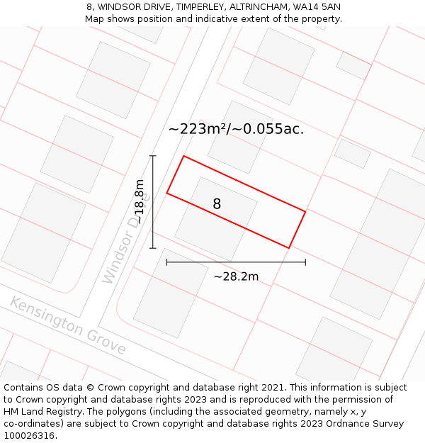 8, WINDSOR DRIVE, TIMPERLEY, ALTRINCHAM, WA14 5AN: Plot and title map
